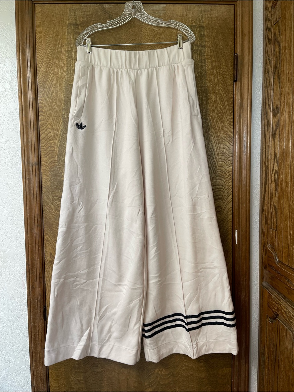 Adidas XL Wide Leg Track Pants Beige Black Ultra High RisePalazzo Athletic Pants - Picture 2 of 9